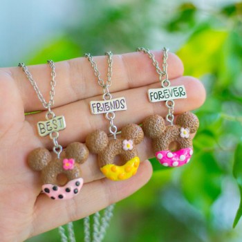 Кулон для троих друзей "Best Friends Forever. Пончики ушки Микки цвет лета"